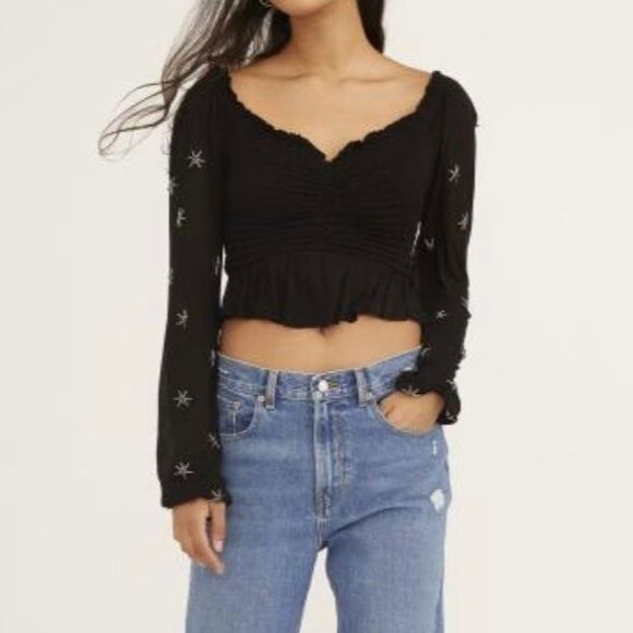 Urban Outfitters Tops - Urban Outfitters Embellished Cropped Peplum Top size XS NWTs